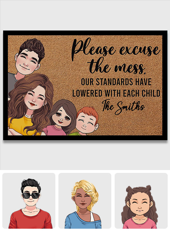 Please Excuse The Mess - Personalized Family Doormat