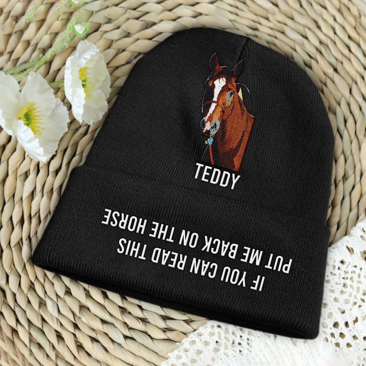 Put Me Back On Horse - Personalized Horse Embroidered Beanie