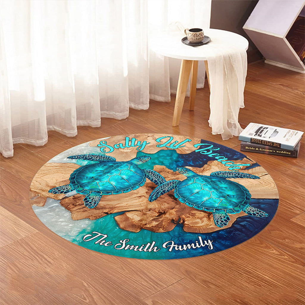 Salty Lil' Beach - Personalized Turtle Round Rug
