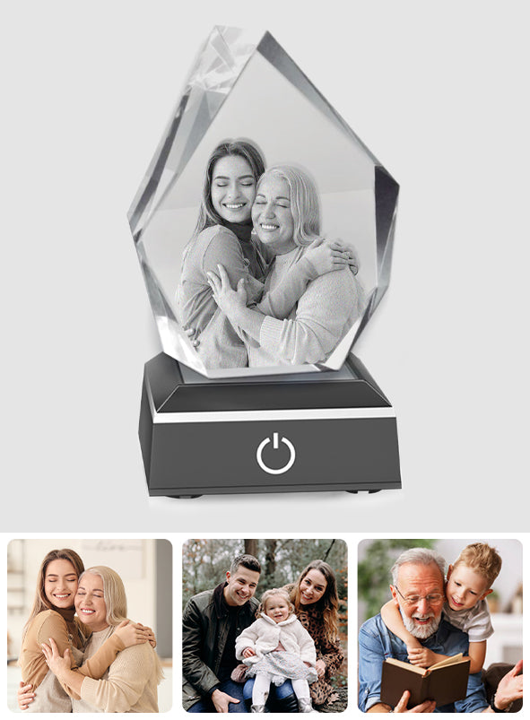 Custom Photo - Personalized Step Mom Laser Engraving 3D Iceberg Shaped Crystal Lamp