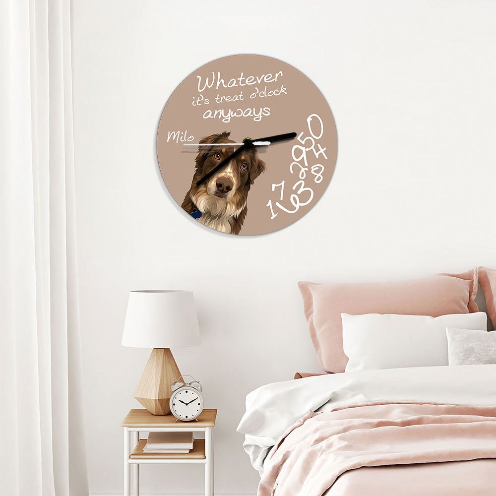 Whatever It's Treat O'clock Anyways - Personalized Dog Wall Clock