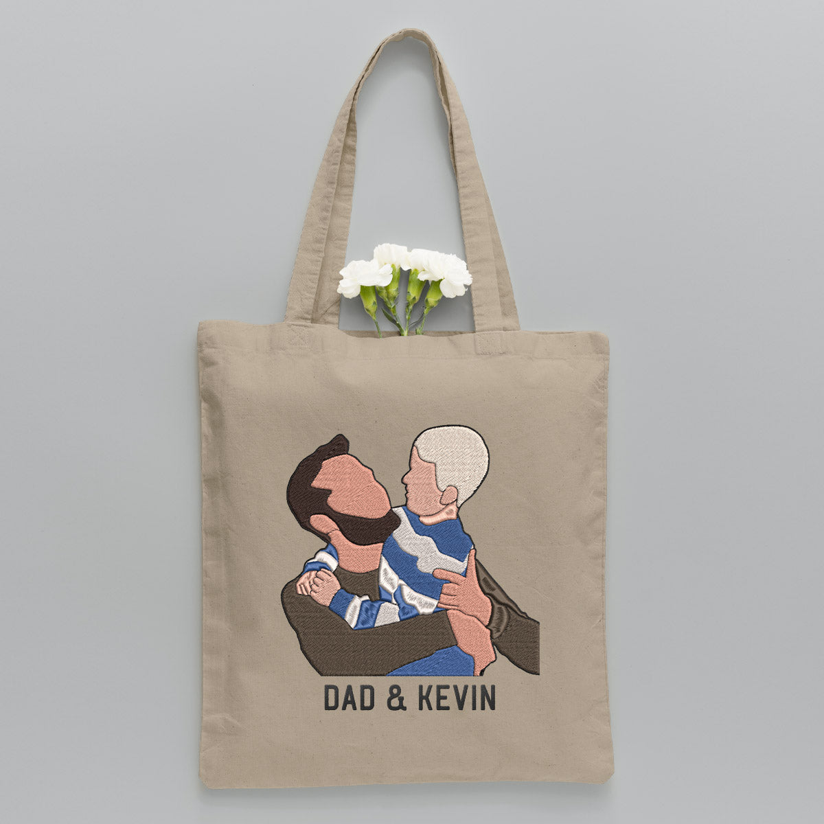 Custom 2D Photo - Personalized Father Embroidered Tote Bag