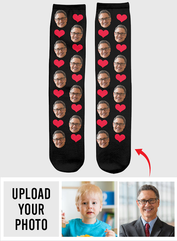 Custom Face Heart Pattern - Personalized Step Dad Socks