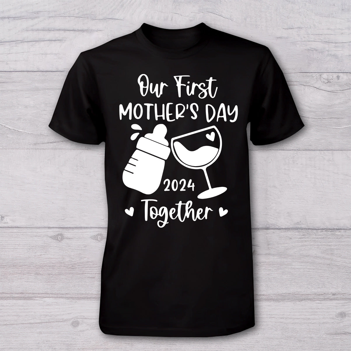 Our 1st First Mother's Day Together Milk And Wine - Personalized Mother T-shirt And Baby Onesie