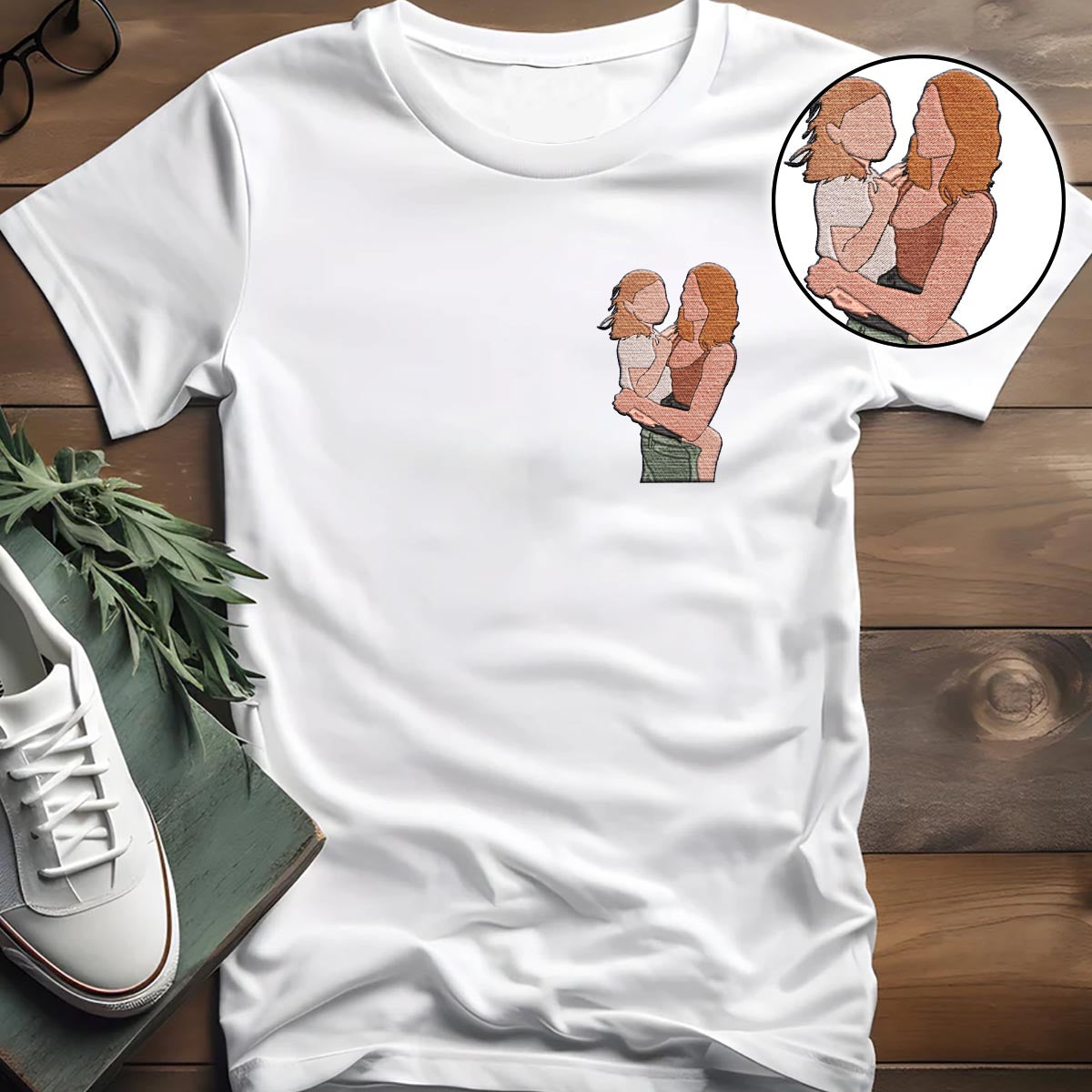 Custom 2D Photo - Personalized Aunt Embroidered T-shirt