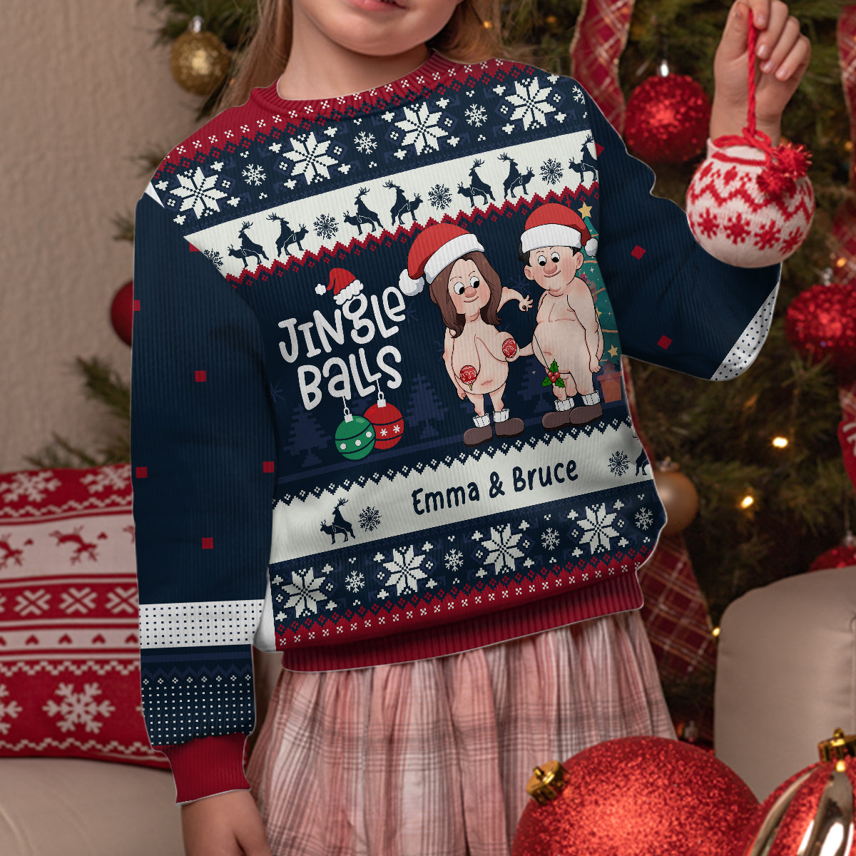 Jingle Balls & Tinsel Tits - Personalized Couple Ugly Sweater