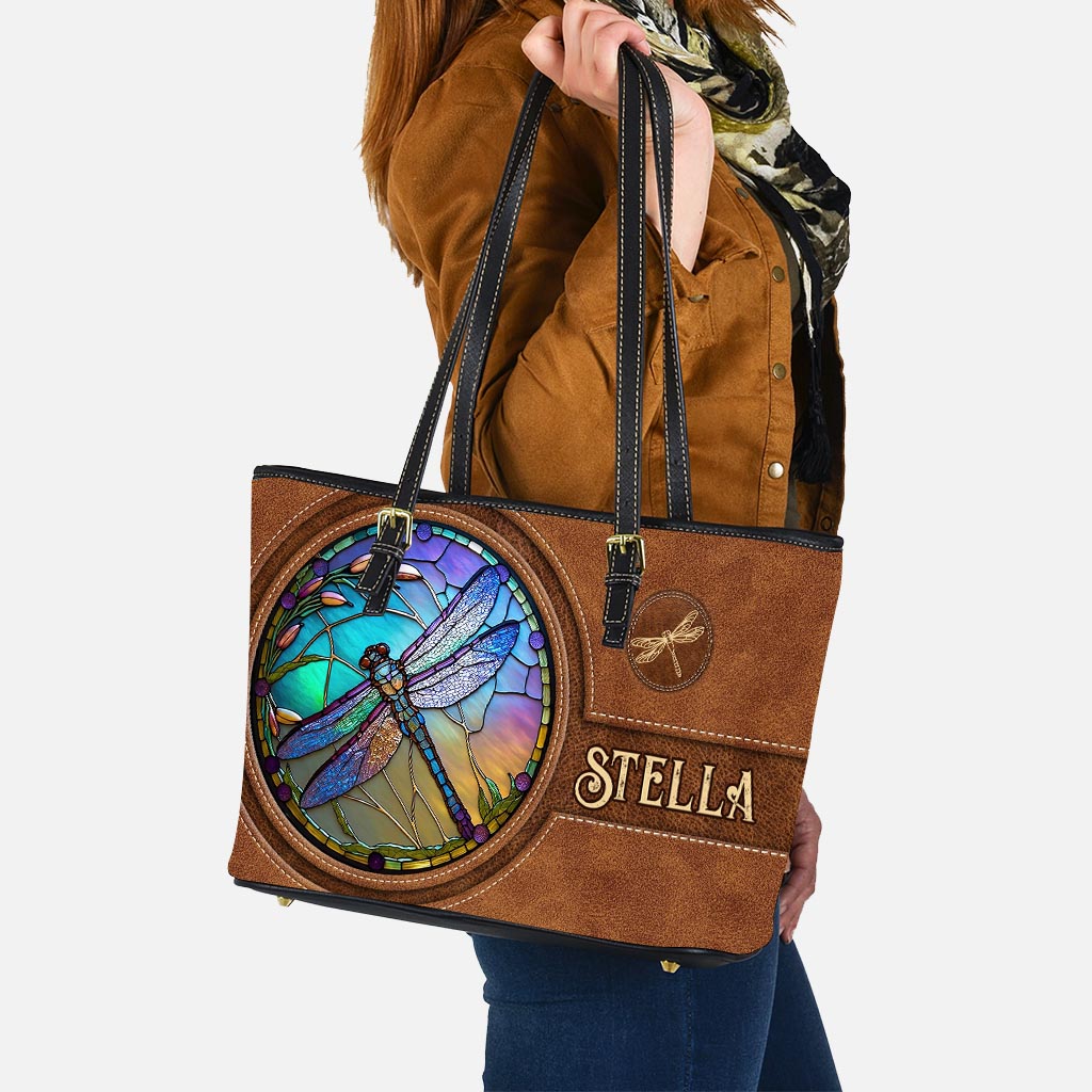 Stained Glass Dragonfly - Personalized Dragonfly Leather Bag