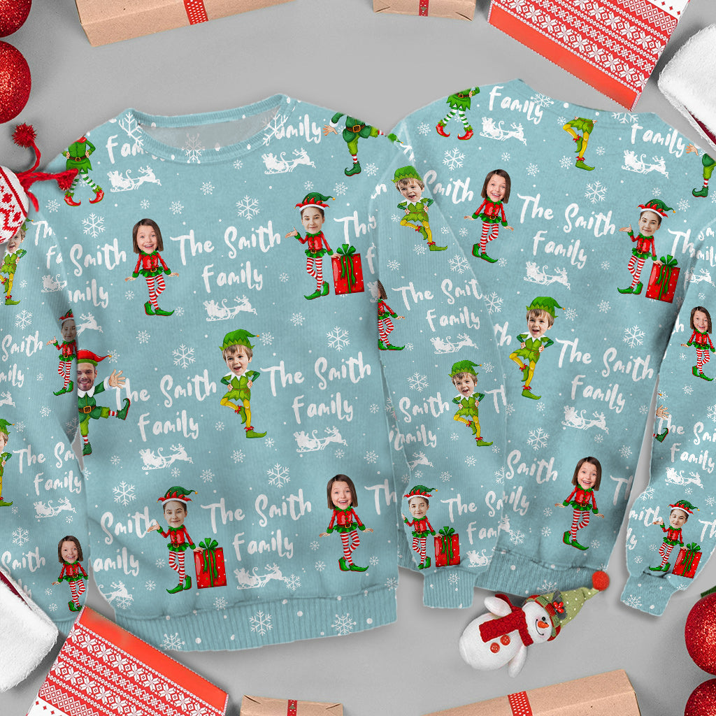 Christmas Elves Blue Ugly Sweater - Personalized Family Ugly Sweater