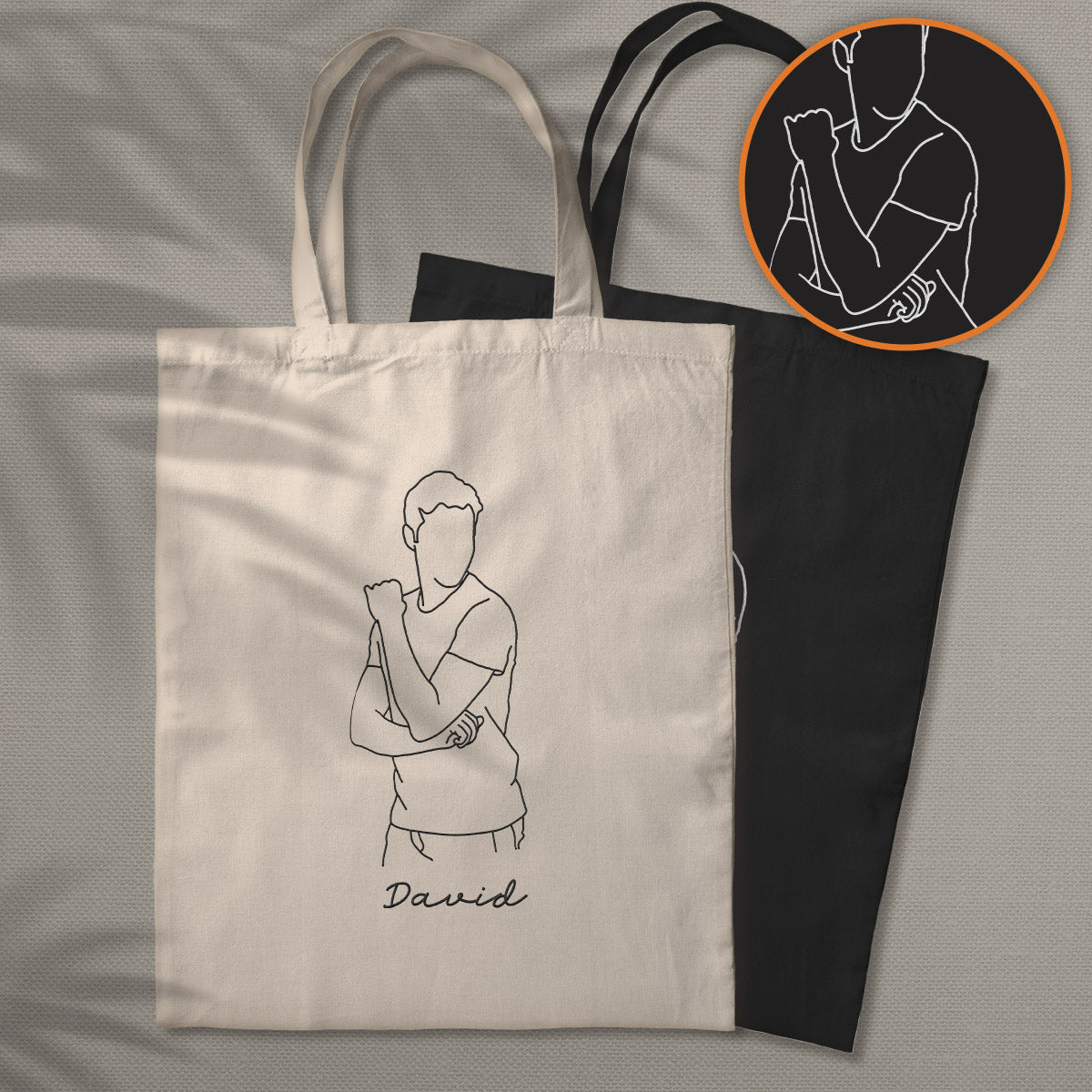 Custom Photo Line Art - Personalized grandson Embroidered Tote Bag