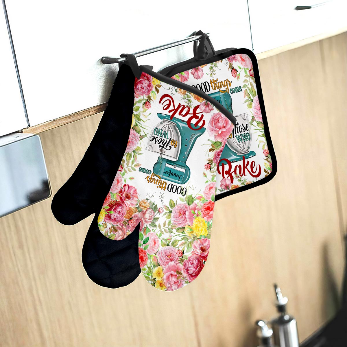 Grandma Love Baking - Personalized Baking Oven Mitts And Pot Holder Set