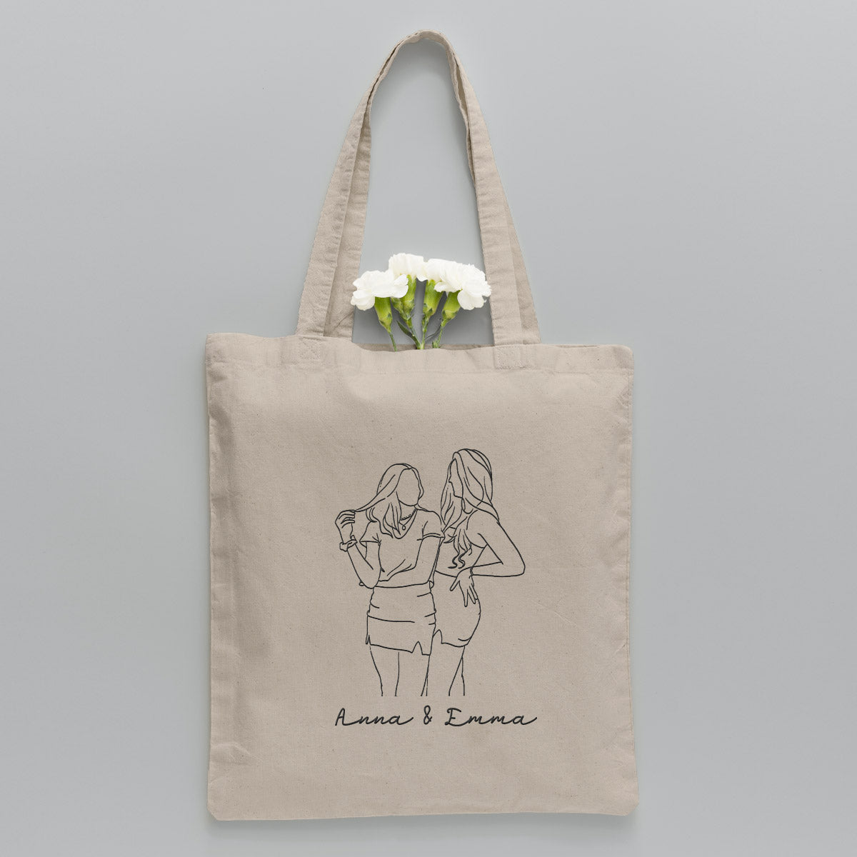 Custom Photo Line Art - Personalized Daughter Embroidered Tote Bag