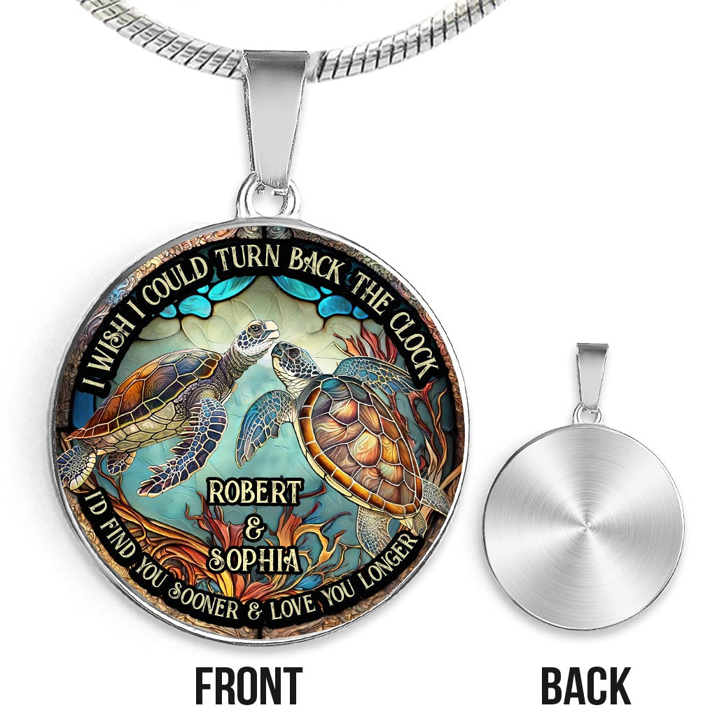 Turn Back The Clock - Personalized Turtle Round Pendant Necklace
