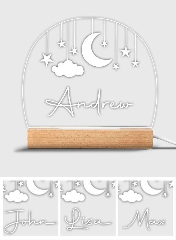 Moon and Star Nightlight - Personalized Kid Shaped Plaque Light Base
