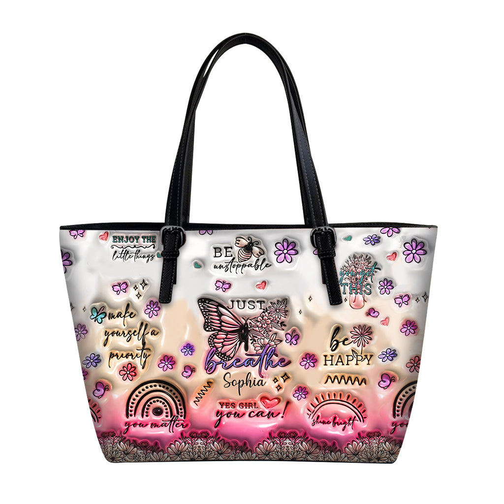 Positive Affirmations Butterfly - Personalized Butterfly Leather Bag