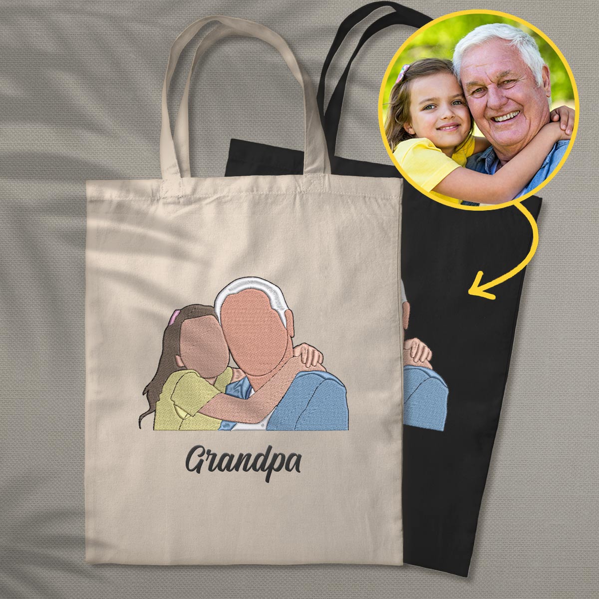 Custom 2D Photo - Personalized Grandpa Embroidered Tote Bag