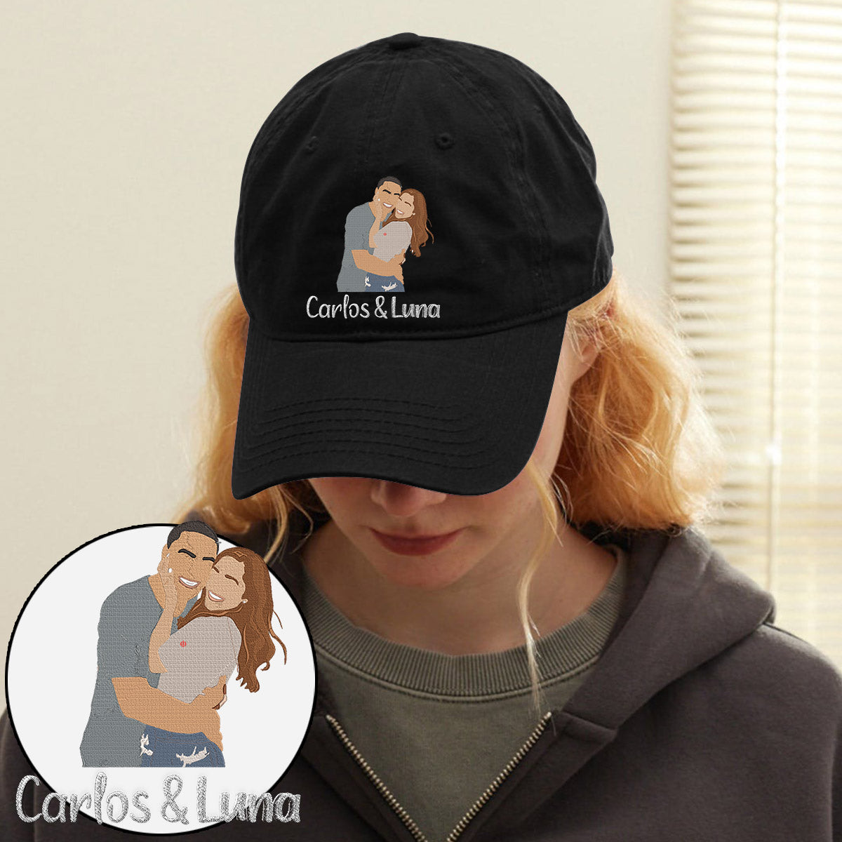 Custom 2D Photo - Personalized Couple Embroidered Classic Cap