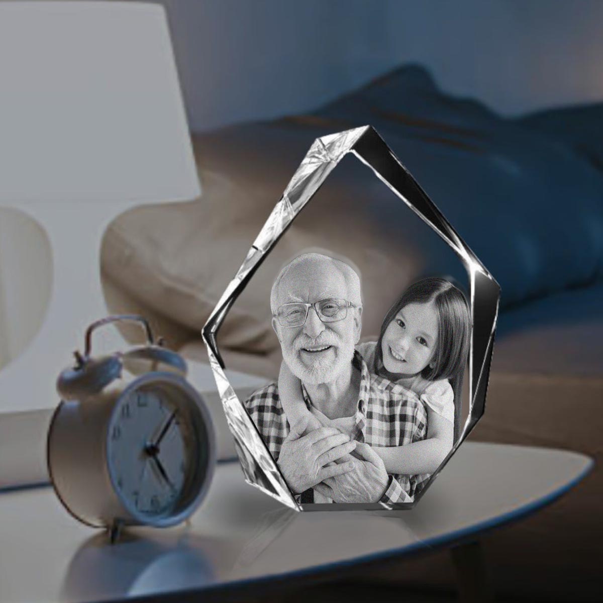 Custom Photo - Personalized Grandpa Laser Engraving 3D Iceberg Shaped Crystal Lamp