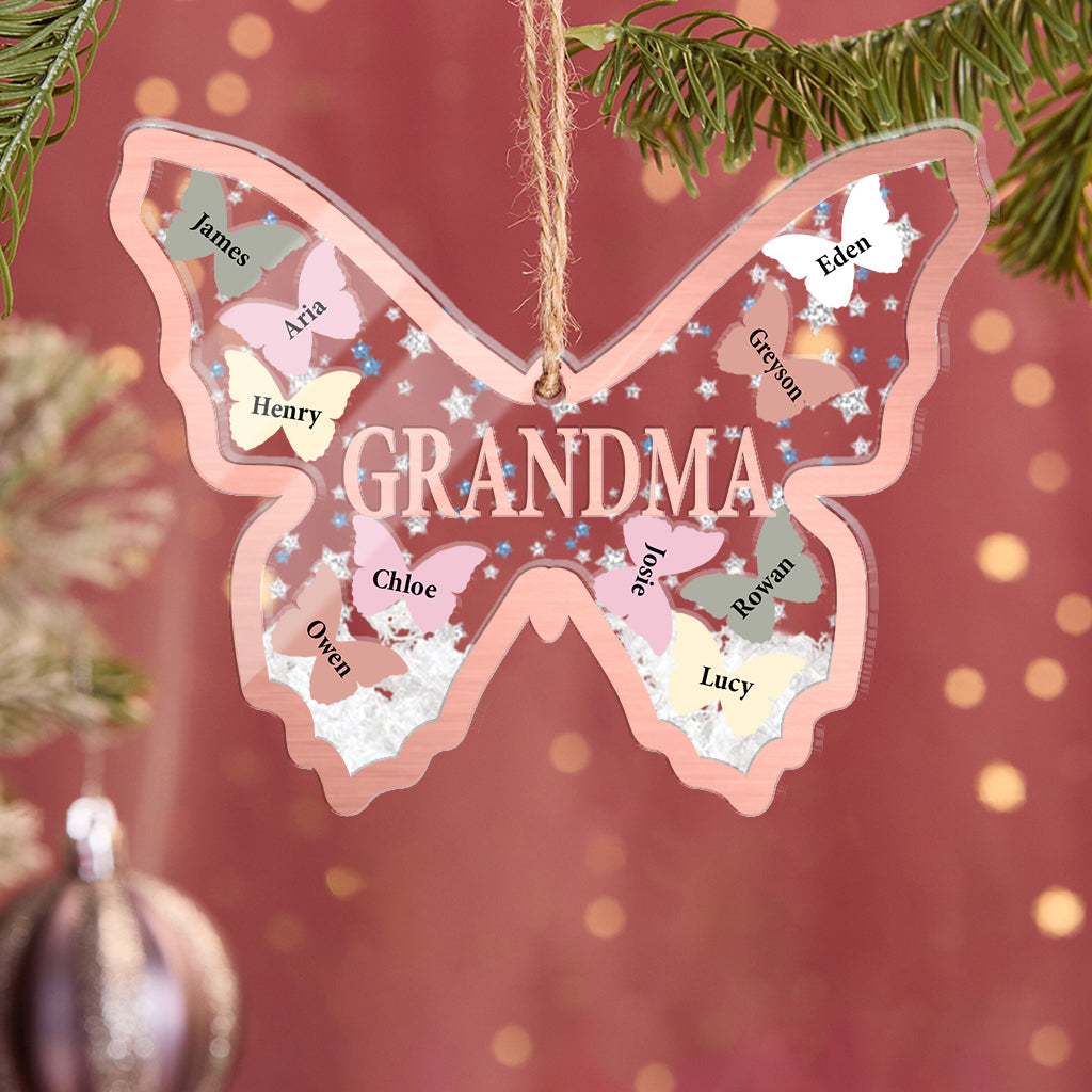 Grandma And Grandchildren Butterflies - Gift for grandma - Personalized 3 Layered Shaker Ornament