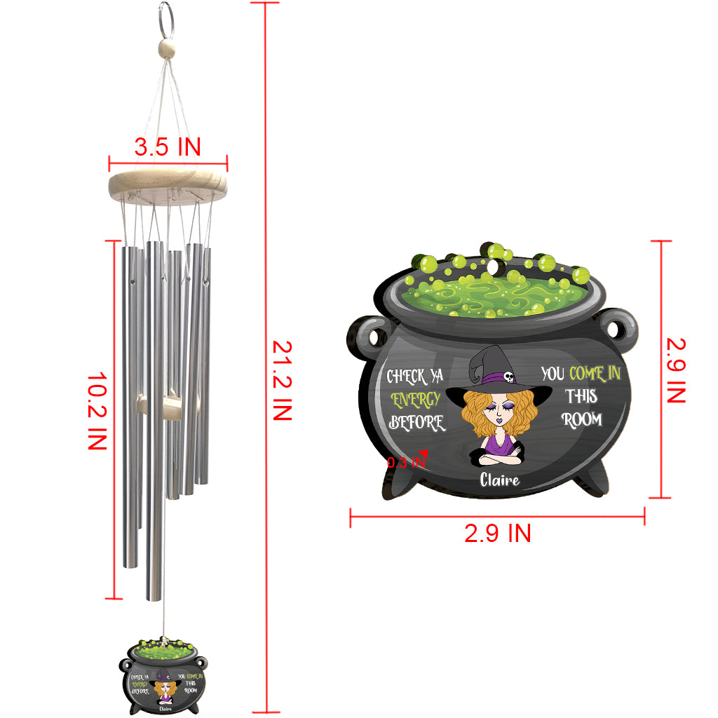 Check Ya Energy - Personalized Witch Wind Chime