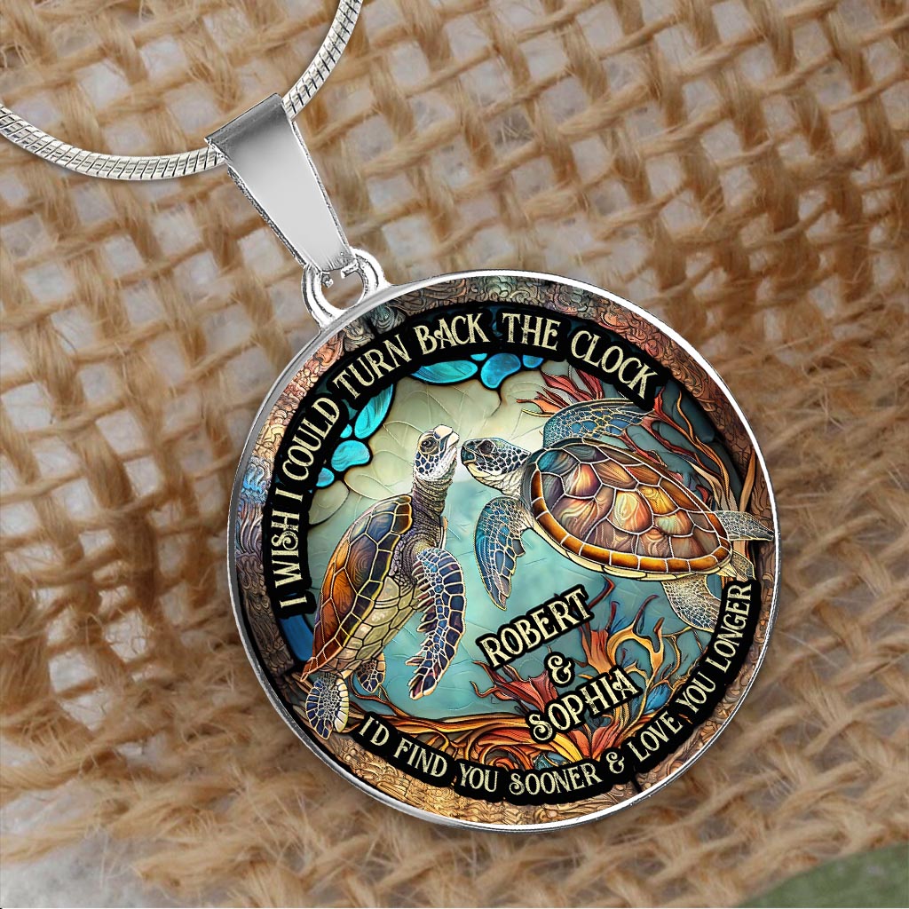 Turn Back The Clock - Personalized Turtle Round Pendant Necklace