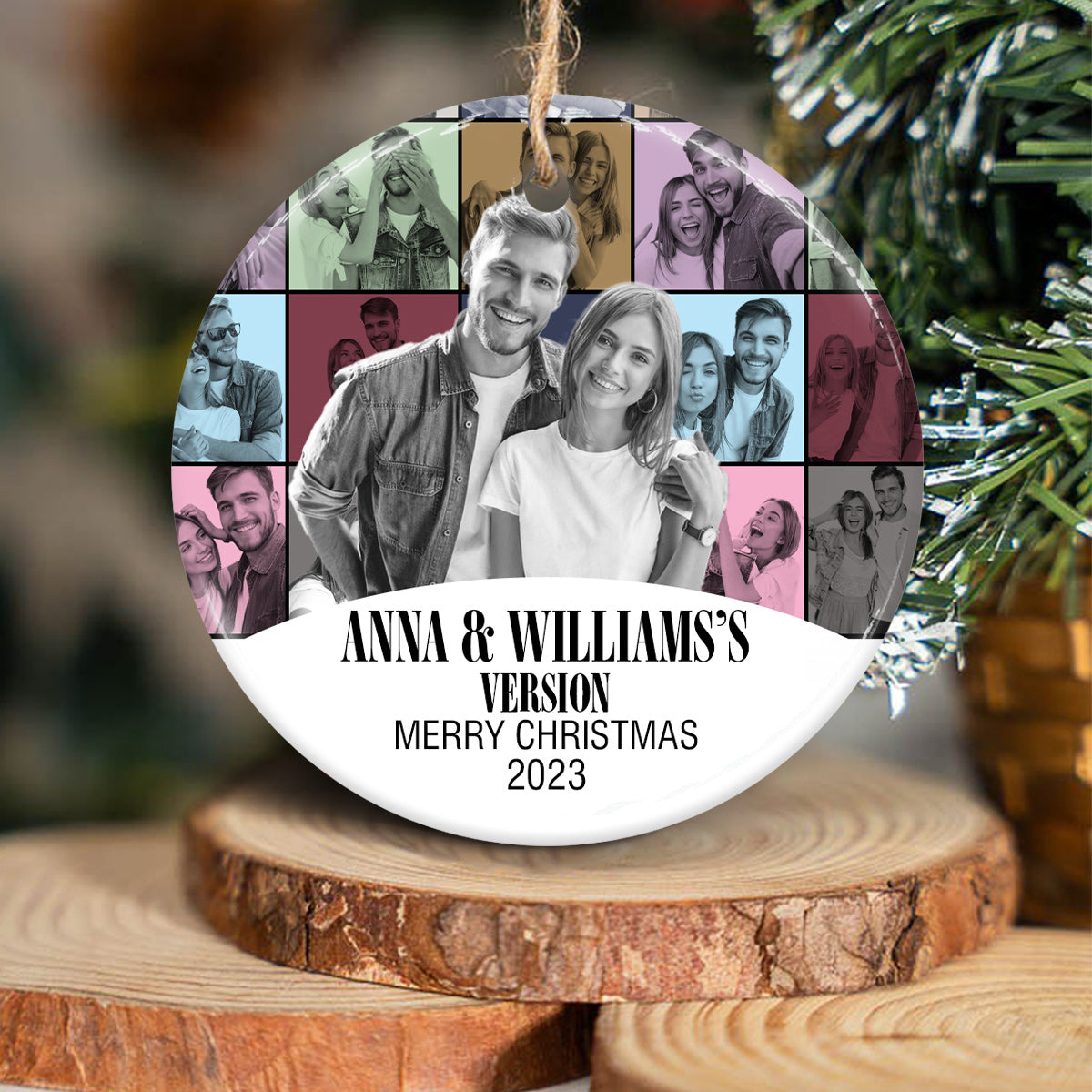 Merry Christmas Version - Personalized Couple Ceramic Circle Ornament