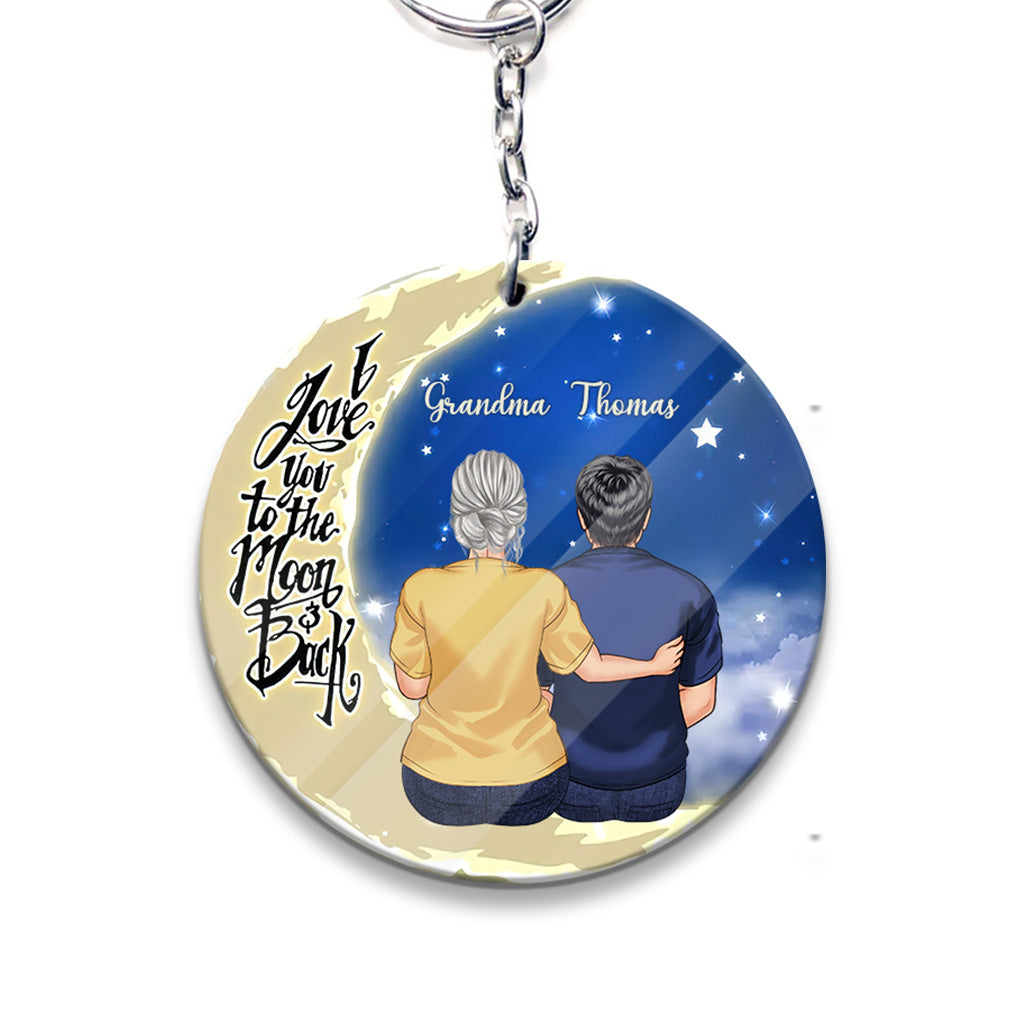 To The Moon And Back - Gift for grandma, mom, dad, grandpa - Personalized Keychain