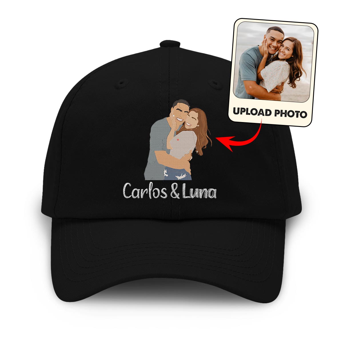 Custom 2D Photo - Personalized Couple Embroidered Classic Cap