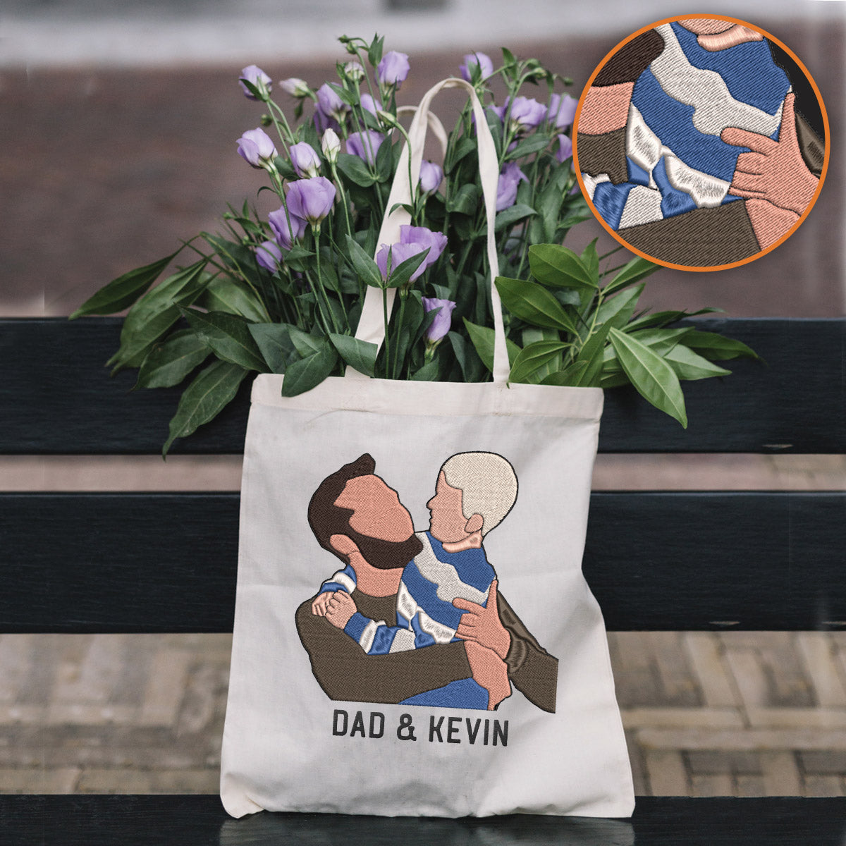 Custom 2D Photo - Personalized Father Embroidered Tote Bag