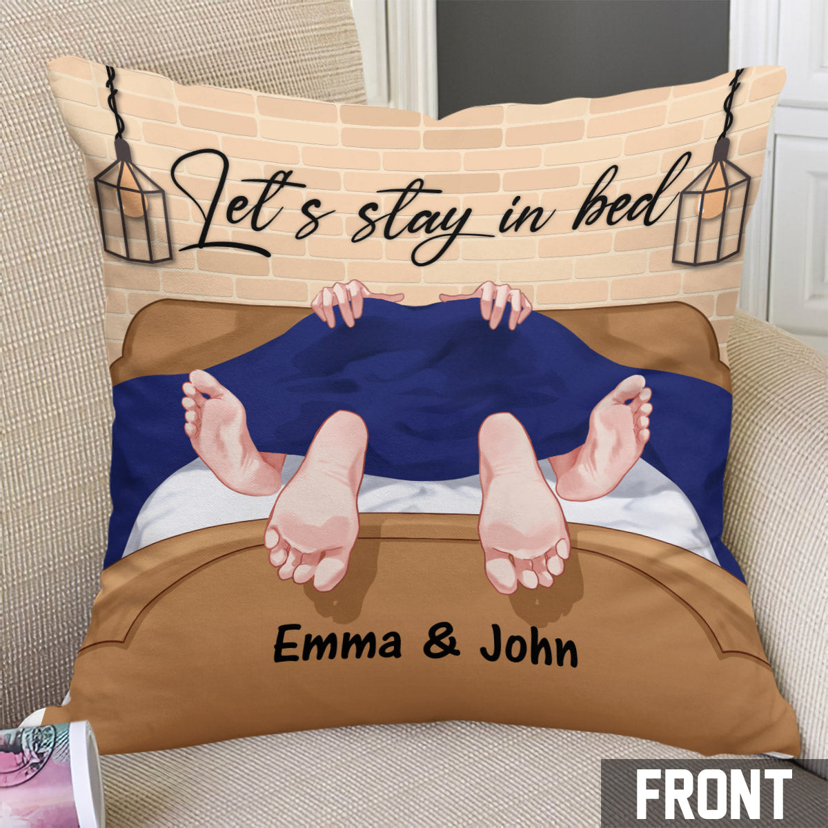 Let's Stay In Bed - Personalized Couple Throw Pillow