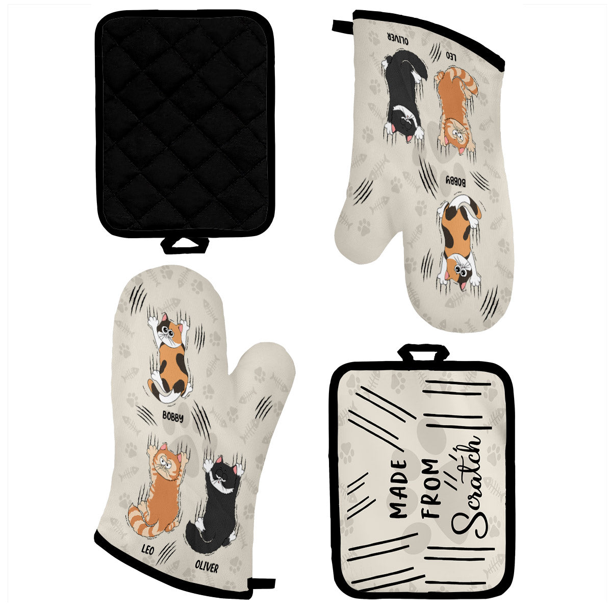 Made From Scratch - Personalized Cat Oven Mitts & Pot Holder Set