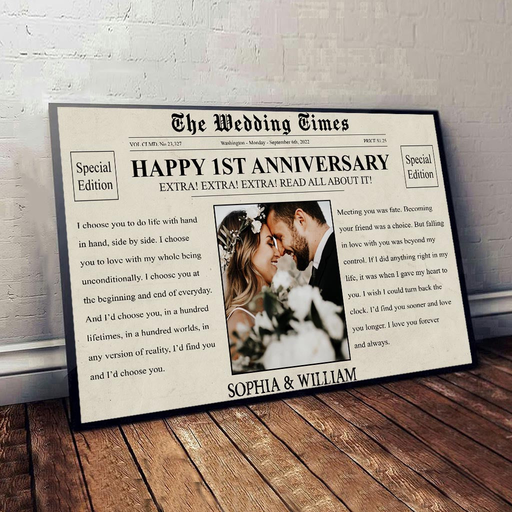 Happy Anniversary The Wedding Times Newspaper - Personalized Husband And Wife Canvas And Poster