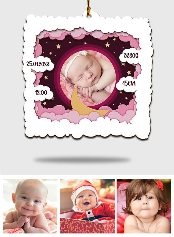 Personalized Baby Photo - Gift for Newborn - Personalized 3 Layered Wooden Ornament