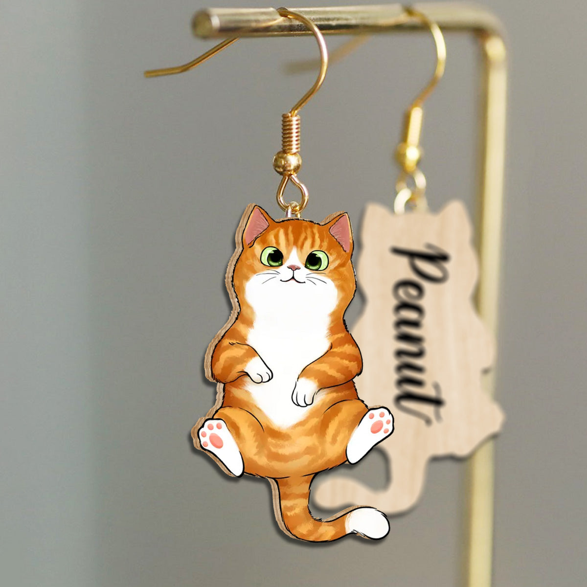 Custom Hanging Cats - Gift for cat lovers - Personalized Wooden Earrings