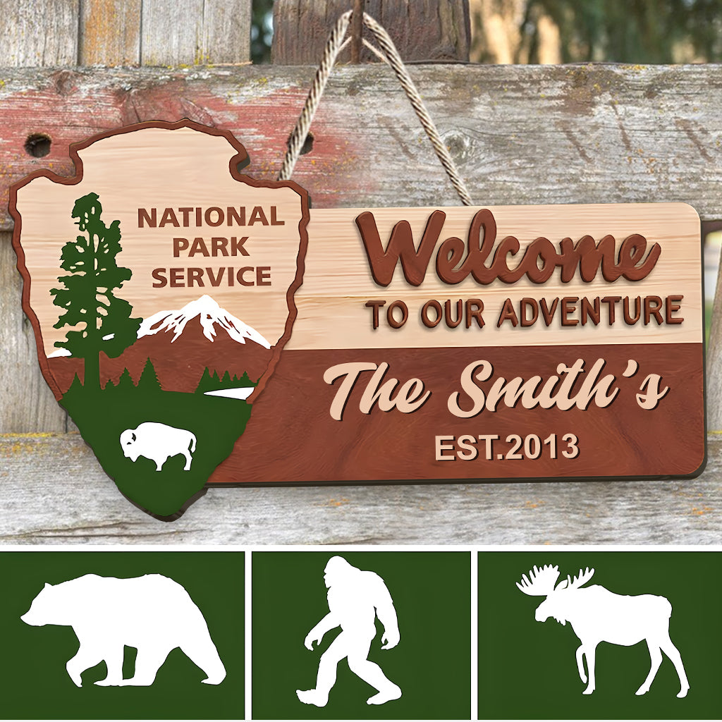 Welcome To Our Adventure - Personalized Hiking Custom Shaped Wood Sign