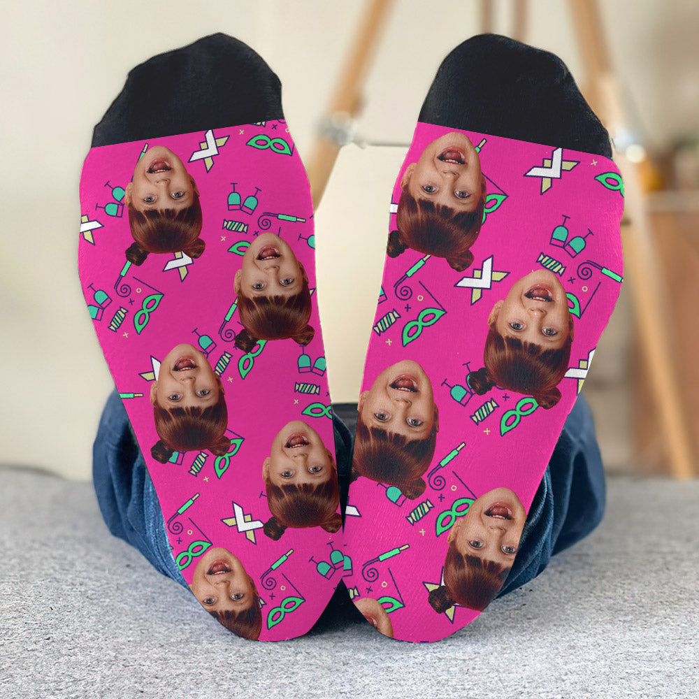 Custom Face Party Pattern - Personalized granddaughter Socks