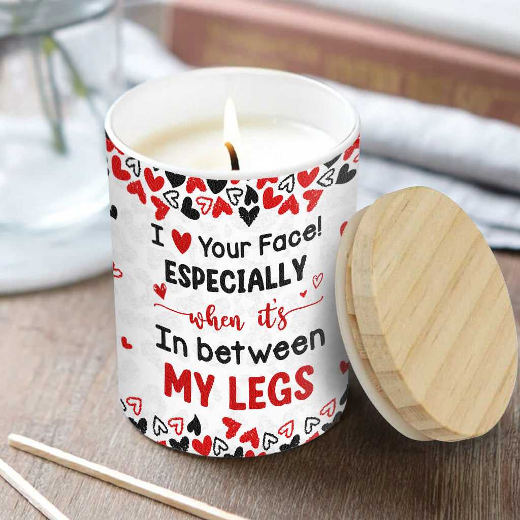 Naughty I Love Your Face - Personalized Couple Candle With Wooden Lid