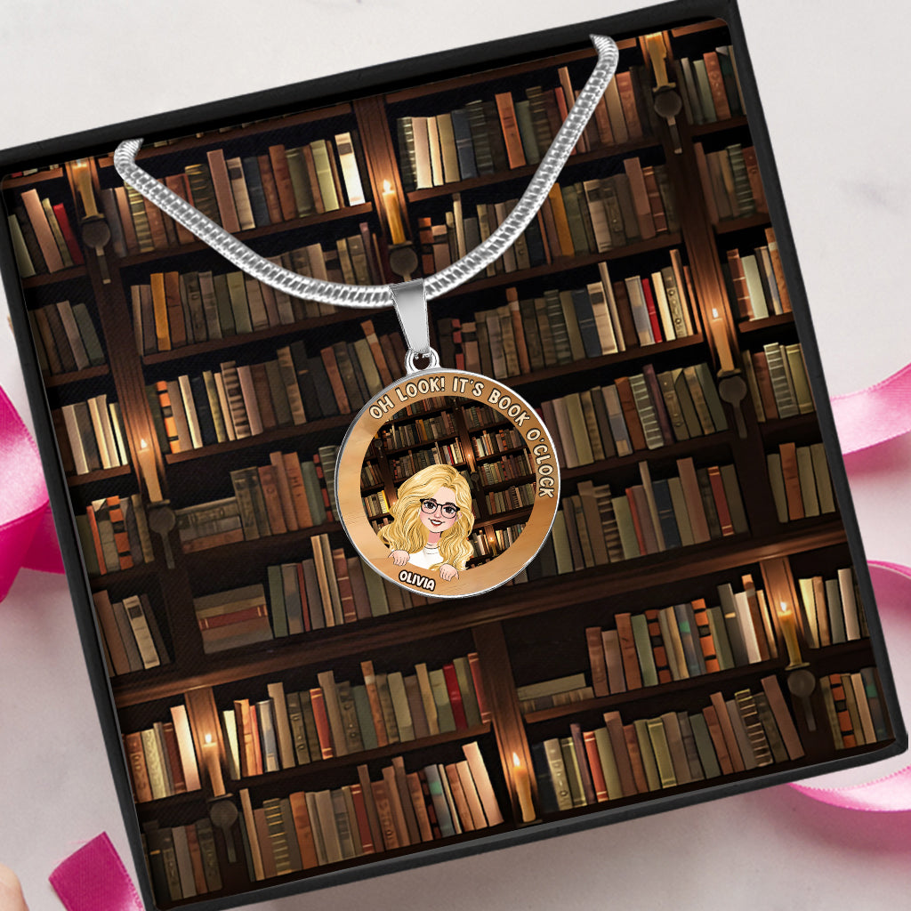 It's Book O'clock - Personalized Book Round Pendant Necklace