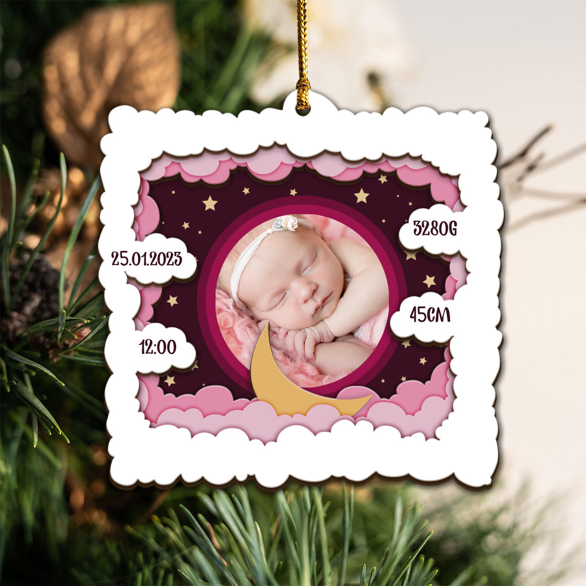 Personalized Baby Photo - Gift for Newborn - Personalized 3 Layered Wooden Ornament