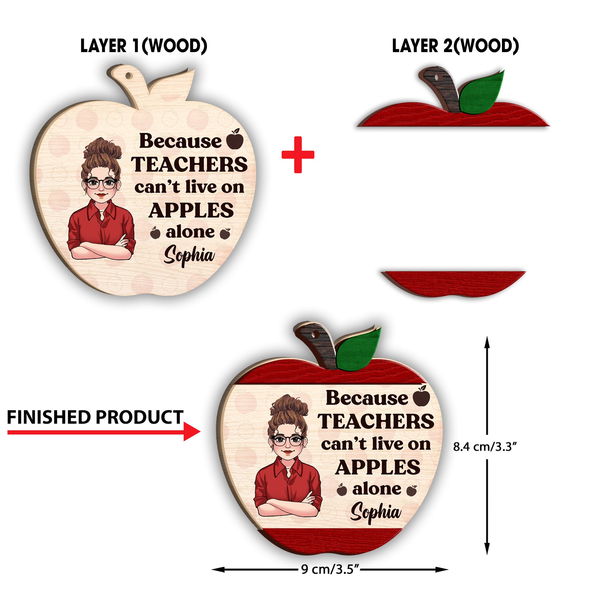 Because Teachers Can't Live On Apples Alone - Personalized Teacher 2 Layered Piece Ornament