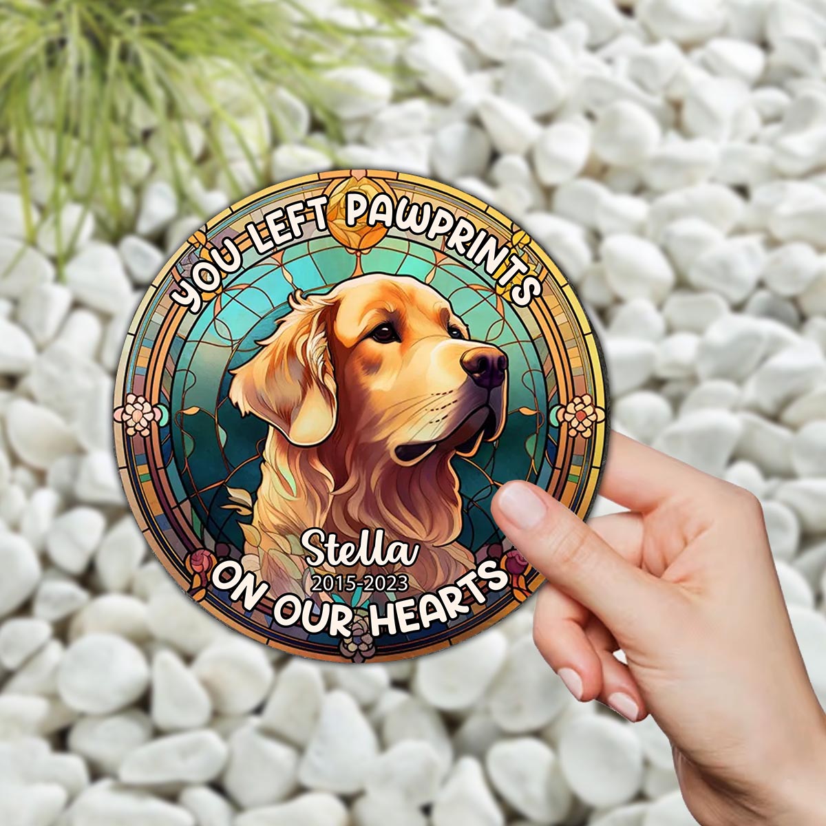 You Left Paw Prints On My Heart - Personalized Dog Round Shaped Stone