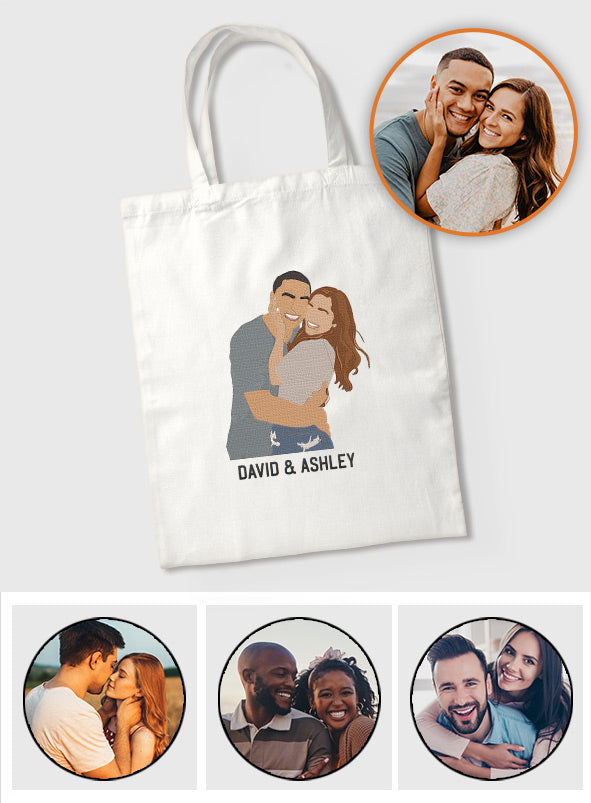 Custom 2D Photo - Personalized Couple Embroidered Tote Bag