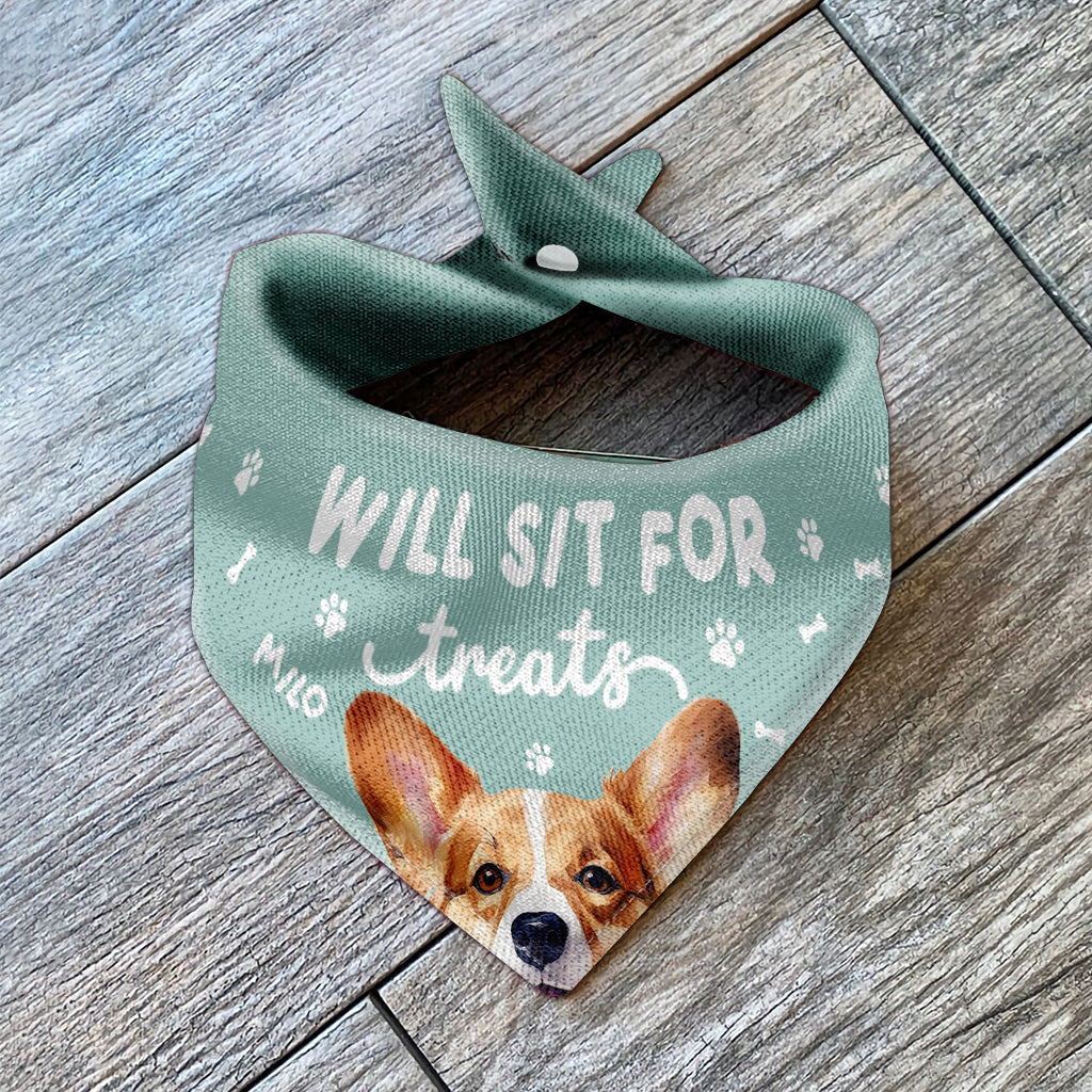 Will Sit For Treats - Personalized Dog Pet Bandana