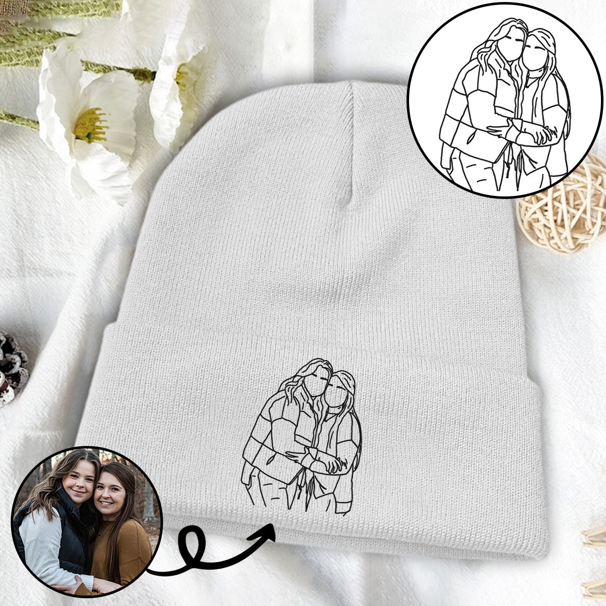 Custom Photo - Personalized Bestie Embroidered Beanie