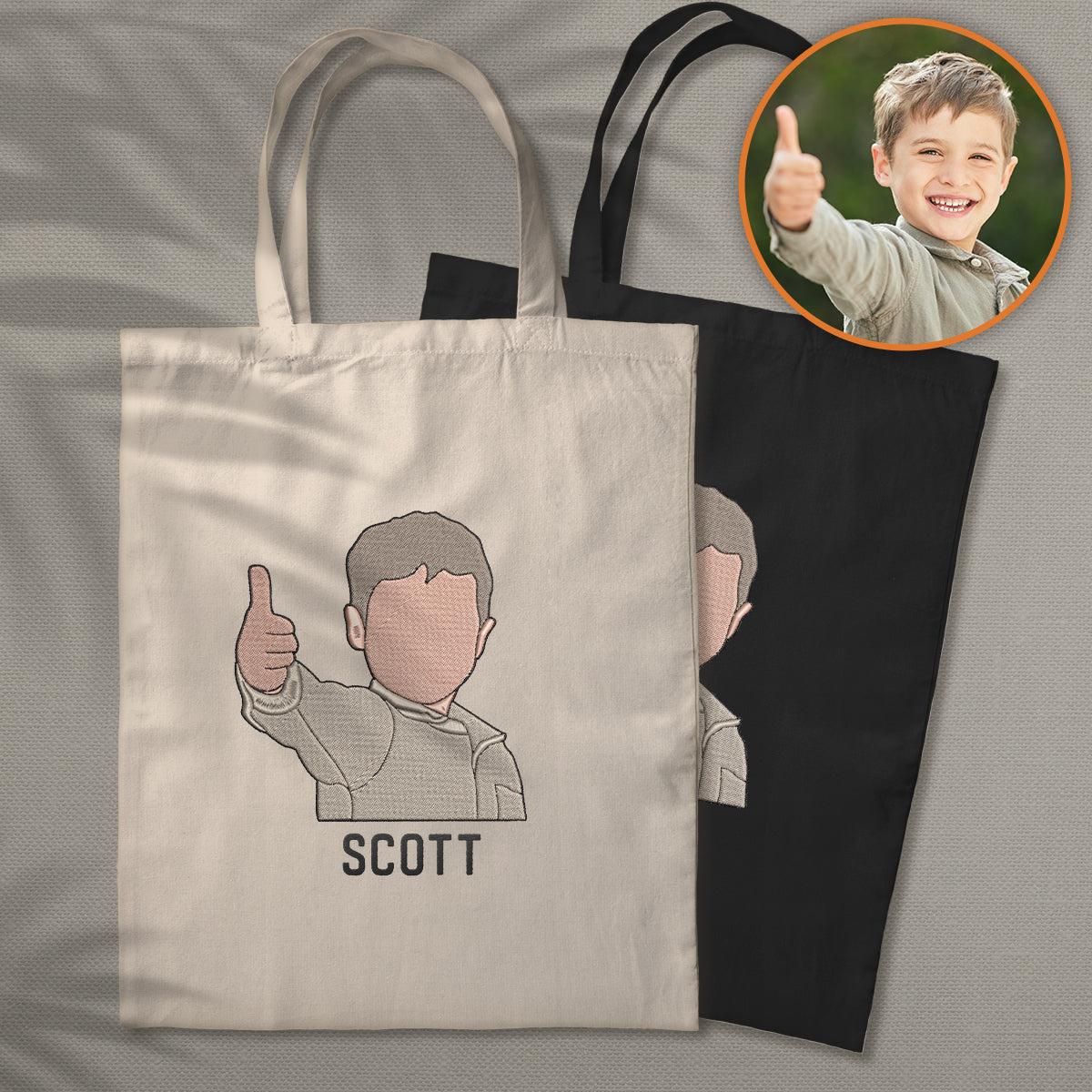 Custom 2D Photo - Personalized Kid Embroidered Tote Bag