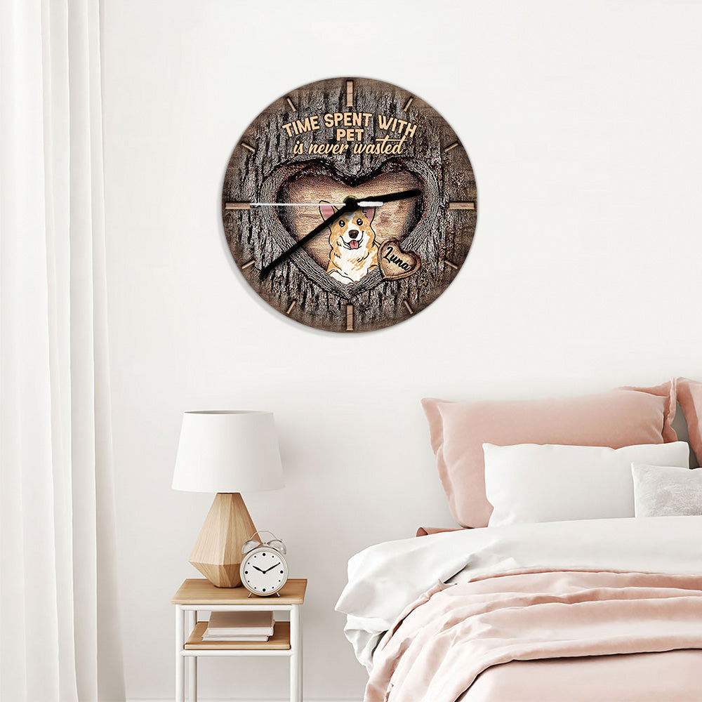 Time Spent With Cats Dogs Is Never Wasted - Personalized Cat Wall Clock