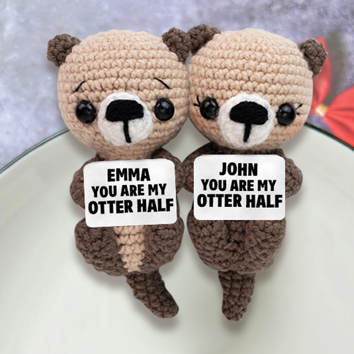 You Are My Otter Half - Personalized Couple Hand Knitted Figurine