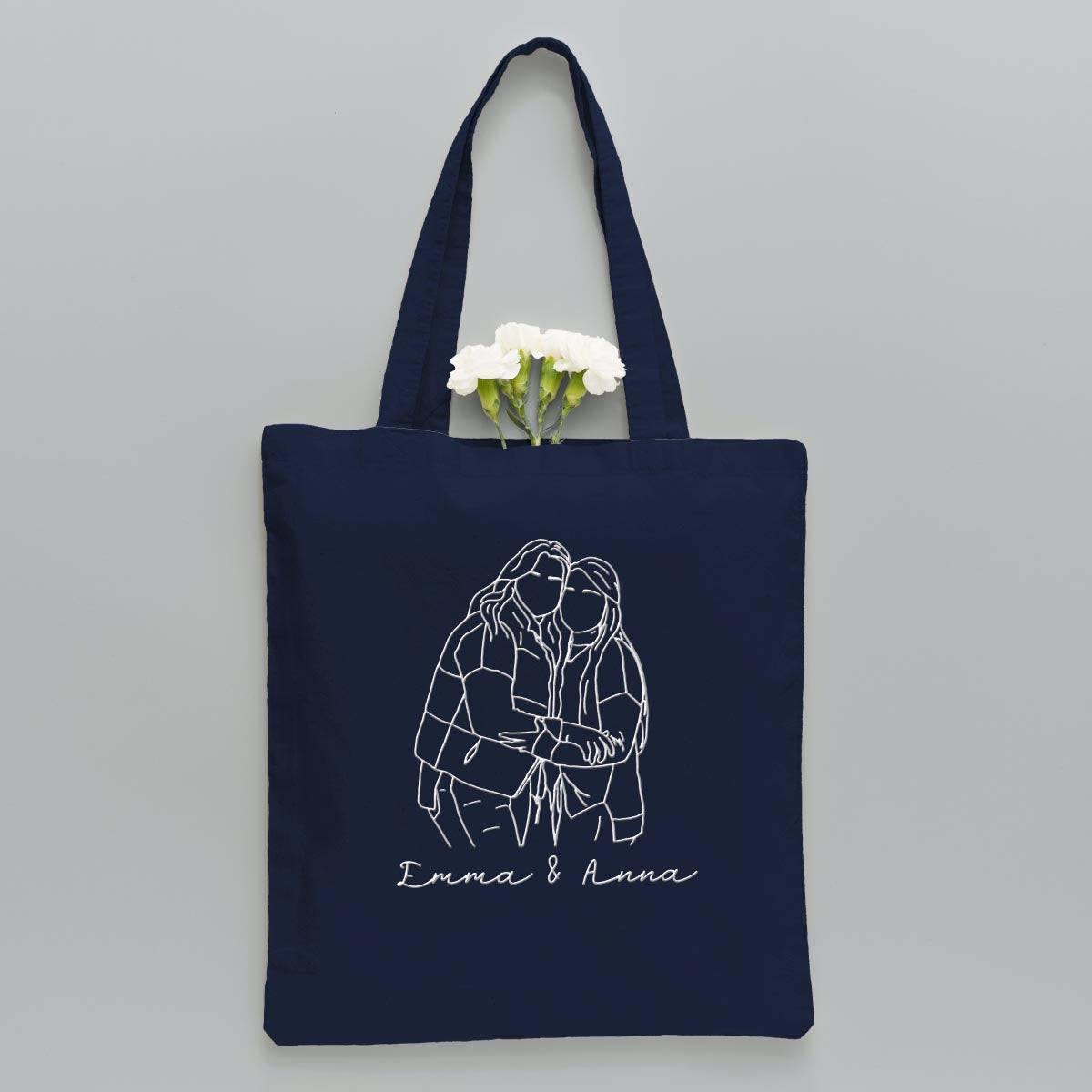 Custom Photo Line Art - Personalized Sibling Embroidered Tote Bag