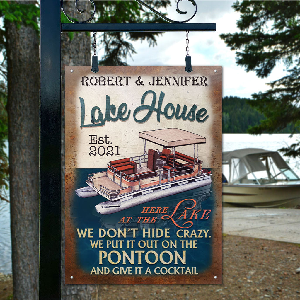 Lake House - Personalized Pontoon Rectangle Metal Sign