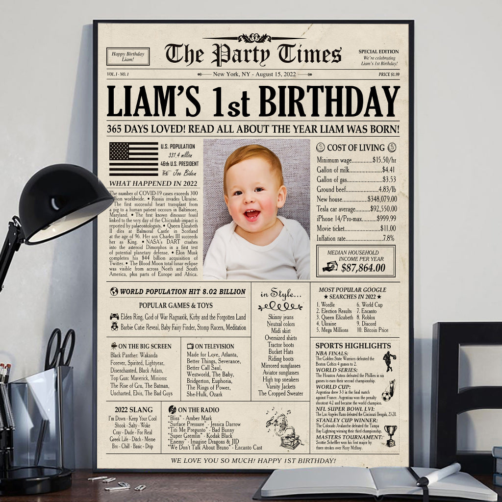 Baby First Birthday - Personalized Newborn Canvas And Poster