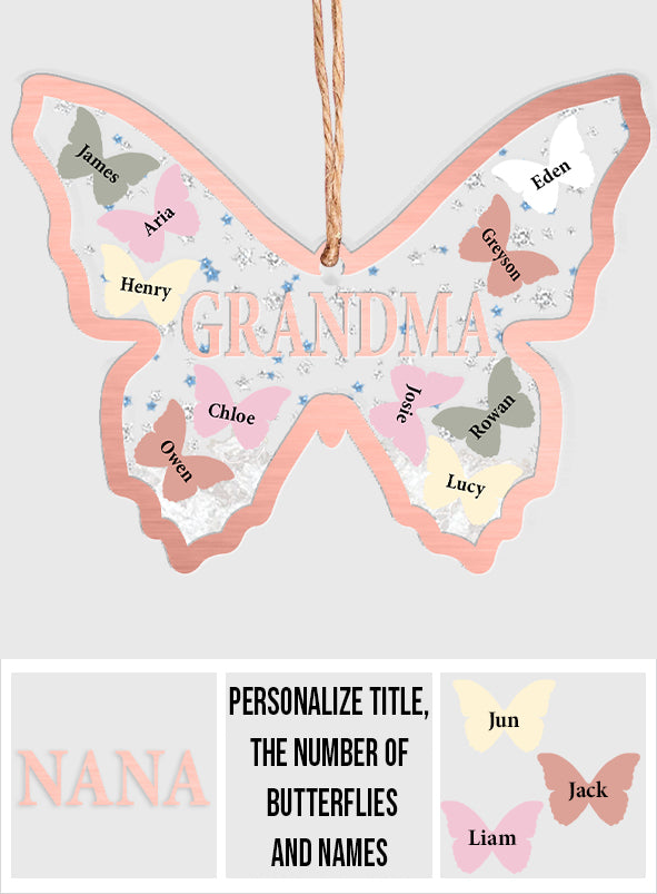 Grandma And Grandchildren Butterflies - Gift for grandma - Personalized 3 Layered Shaker Ornament